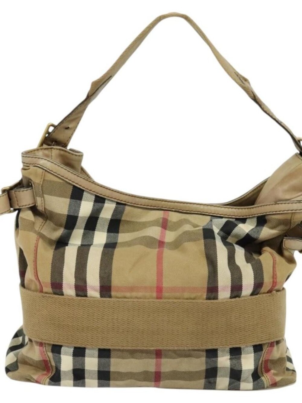 BURBERRY Nova Check Shoulder Bag Canvas Beige Gold Auth 120793 - Picture 3 of 16
